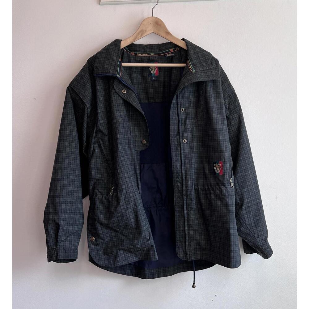 Vintage Sunice Plaid Vented Full Zip & Snap Golf Windbreaker Jacket Men L